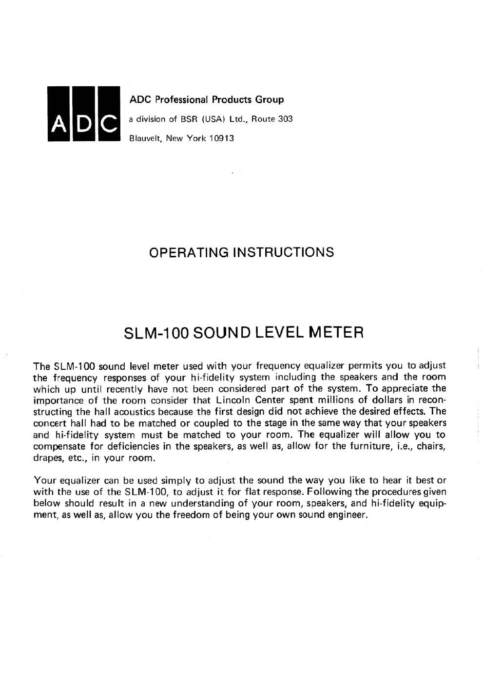adc slm 100 owners manual