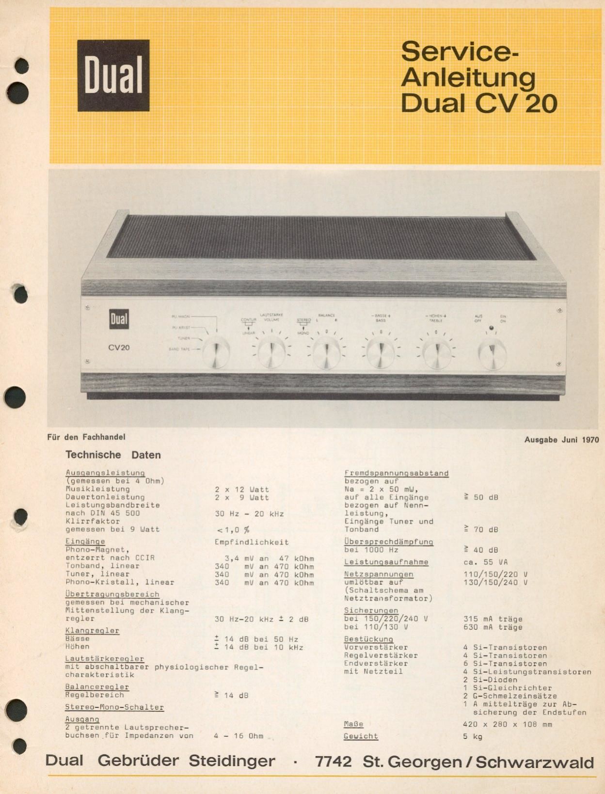 Dual CV 20 Service Manual
