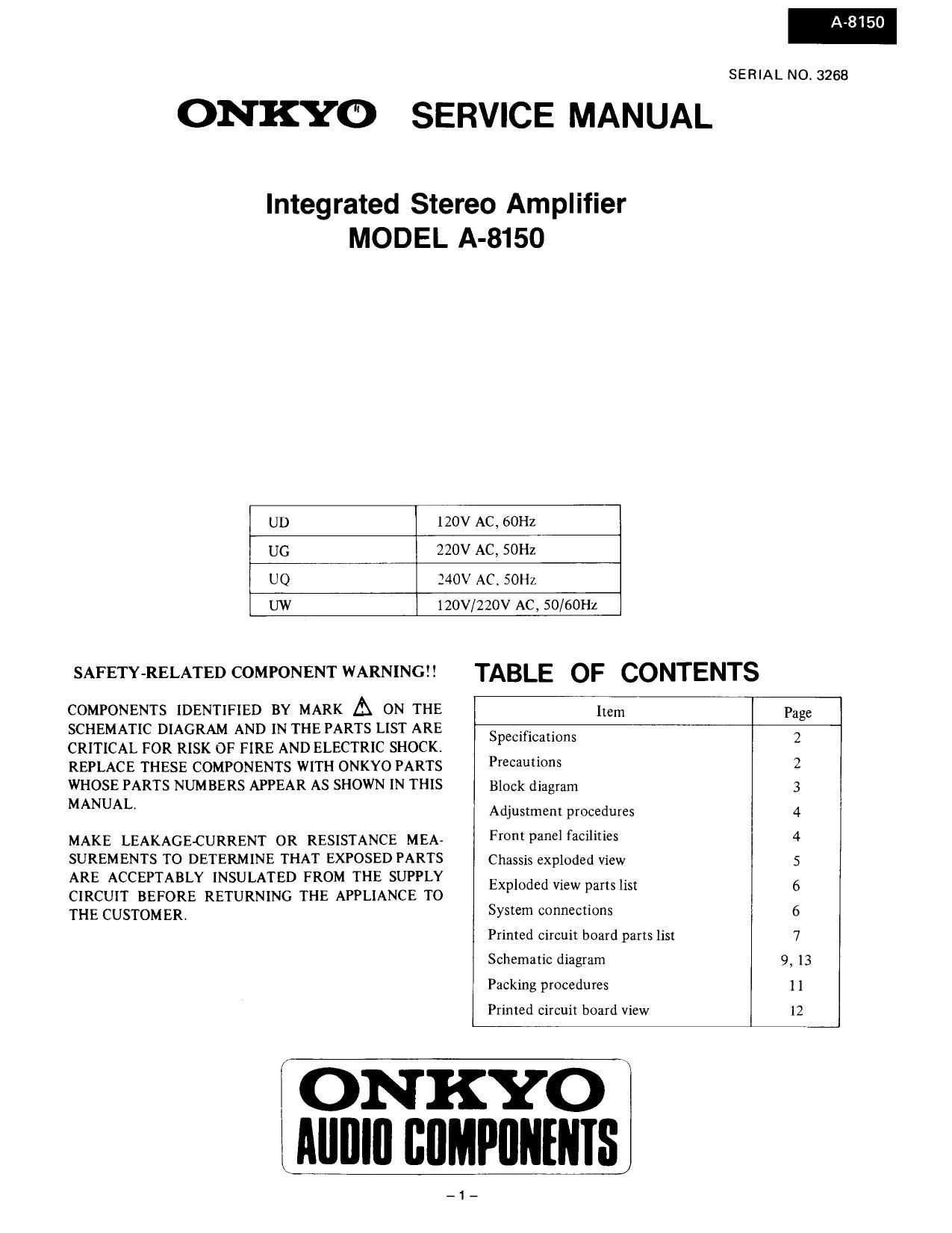 Onkyo A 8150 Service Manual