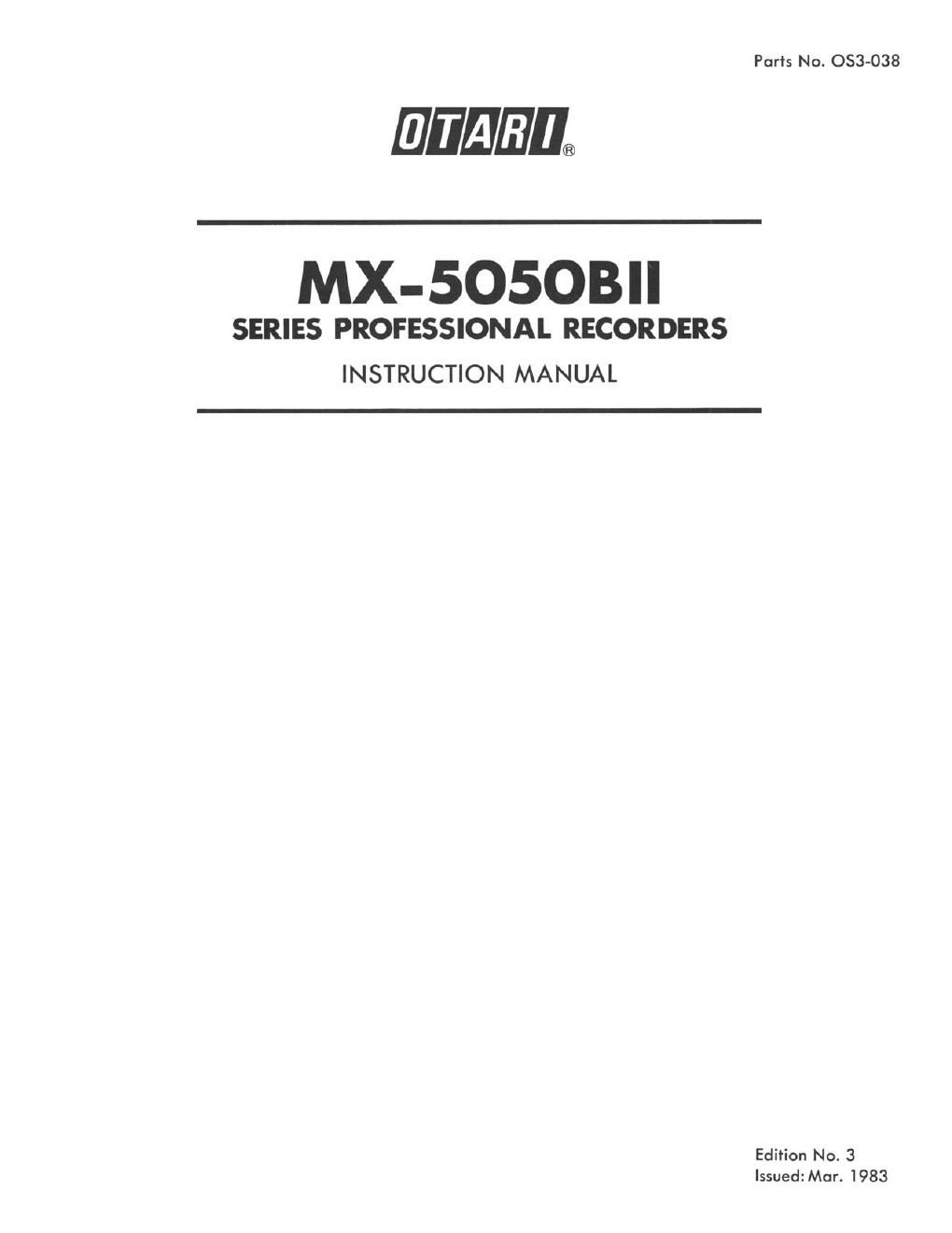 otari mx 5050 b mk2 owners manual
