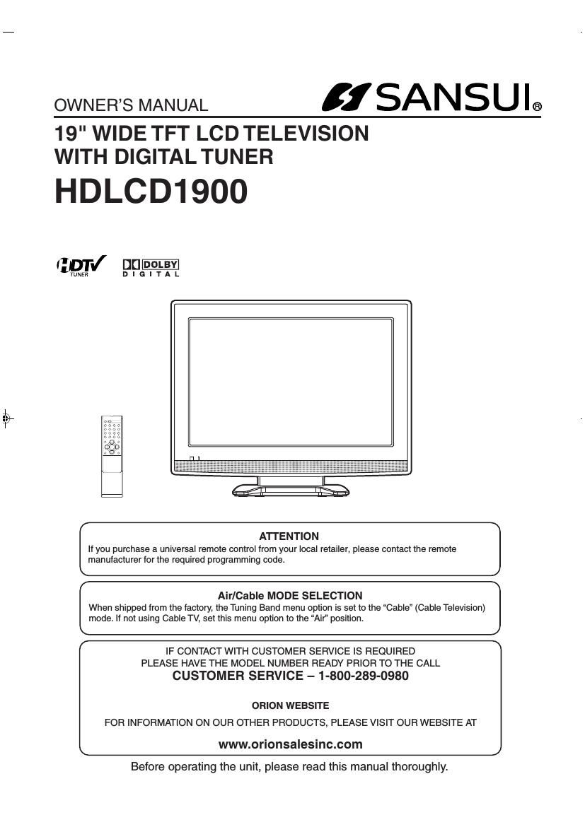 Sansui HD LCD 1900 Owners Manual