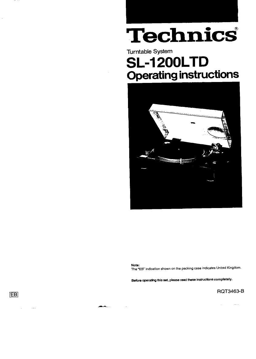 Technics SL 1200 LTD Owners Manual