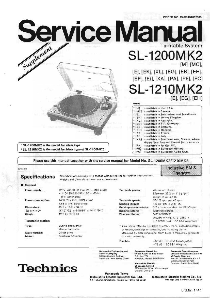 Technics SL 1210 Mk2 Service Manual