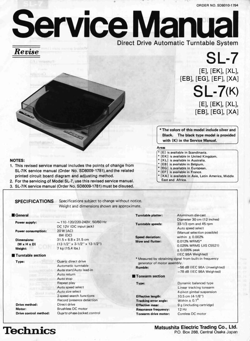 Technics SL 7 Service Manual