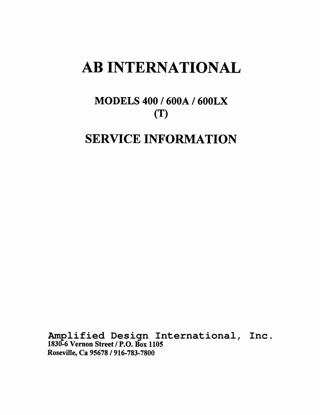 AB International 400 600A 600LX Service Manual