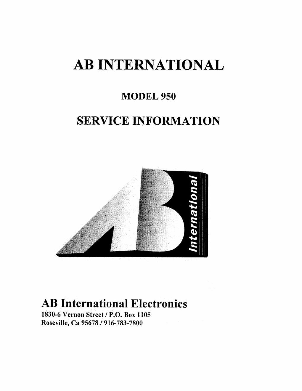 AB International 950 2050 Service Manual