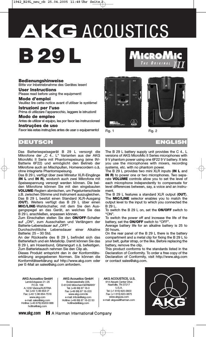 akg b 29 l owners manual