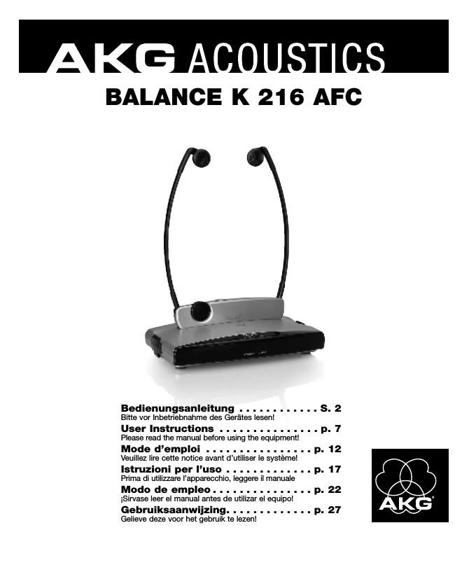 akg balance k 216 afc owners manual