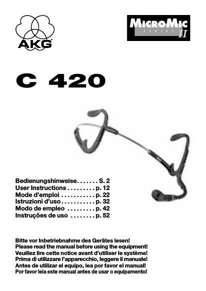akg c 420 l owners manual