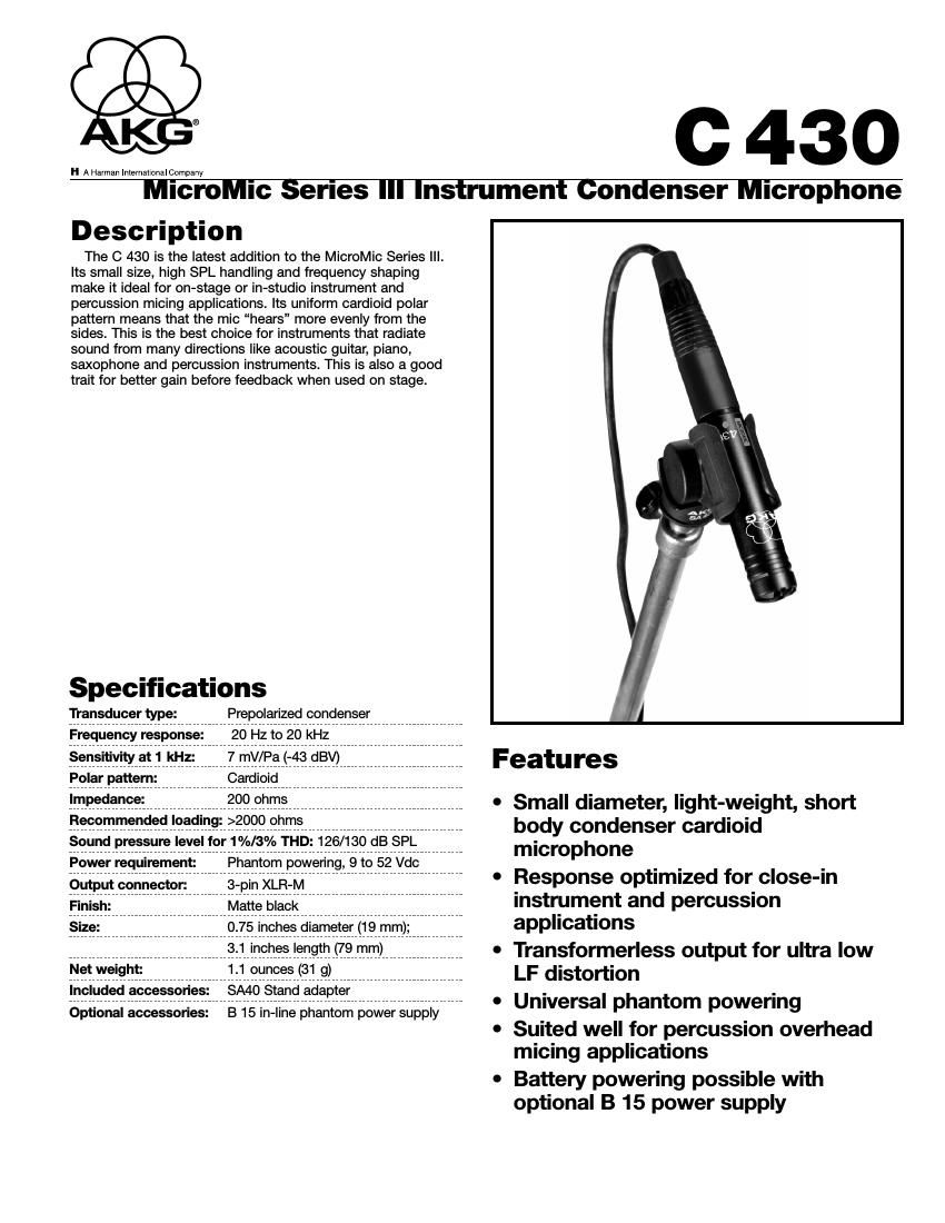 AKG C430 Data Sheet