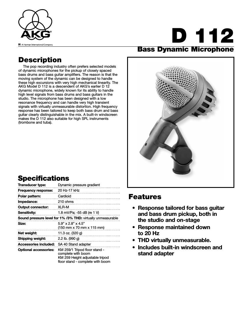 AKG D112 Data Sheet