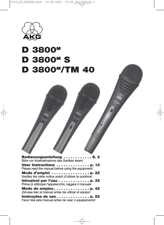 akg d 3800 s owners manual