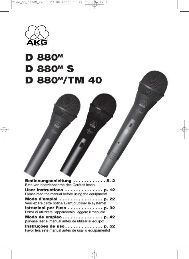 akg d 880 s owners manual