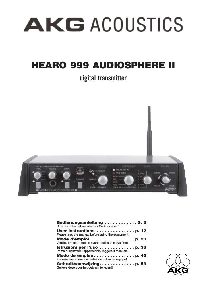akg hearp 999 audiosphere mk2 owners manual