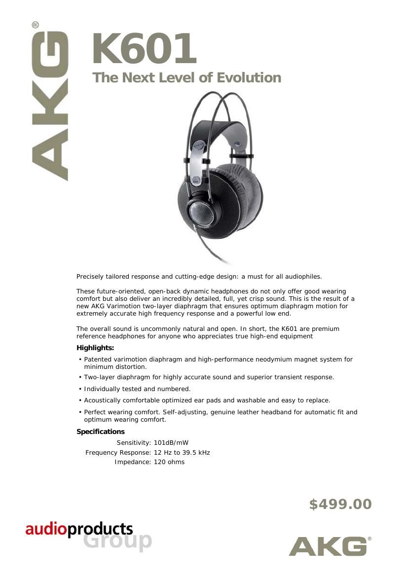 akg k 601 brochure