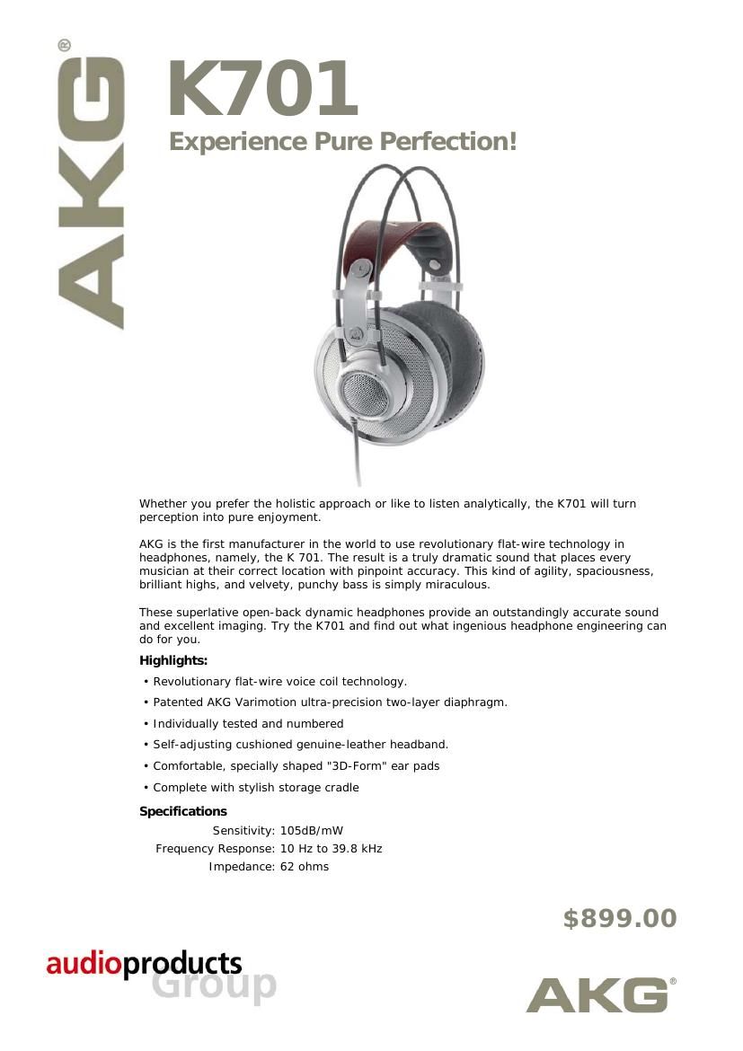 akg k 701 brochure