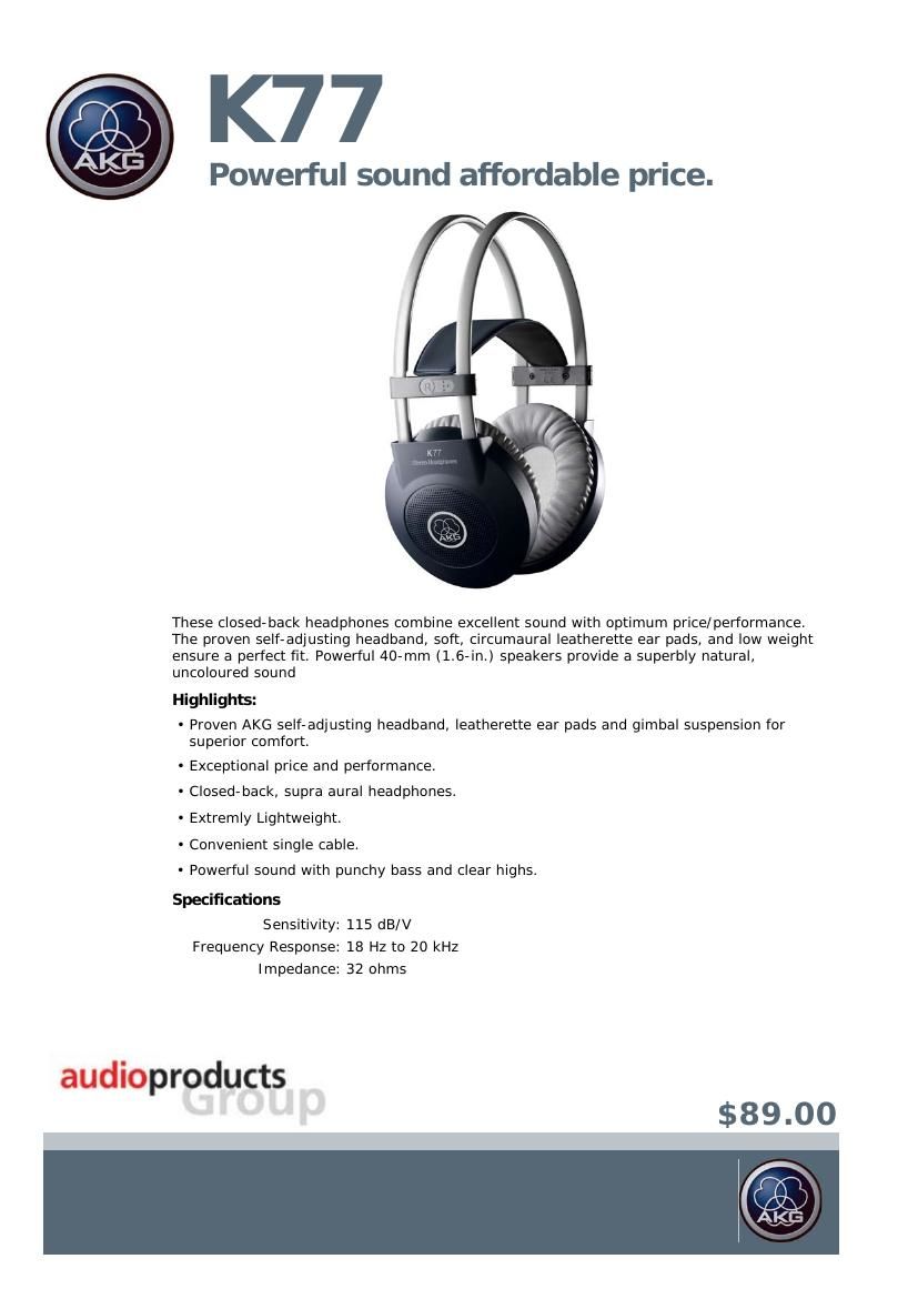 akg k 77 brochure