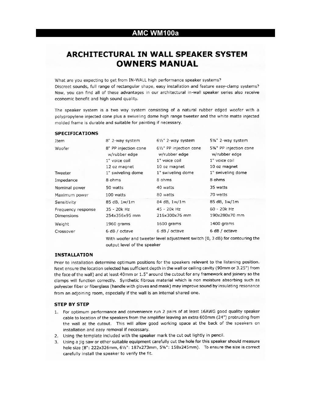 amc wm 100 a owners manual