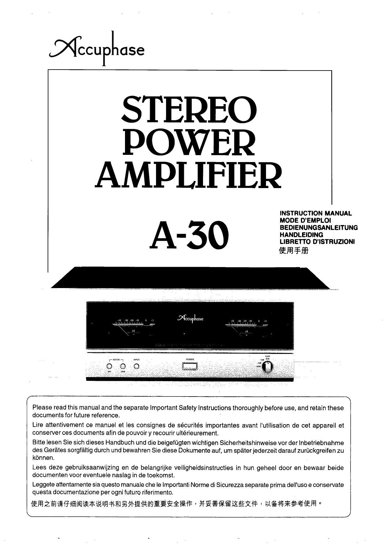 Accuphase A 30 Owners Manual