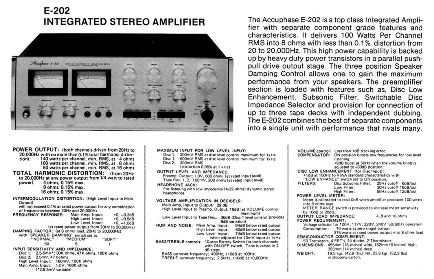 Accuphase E 202 Specifications