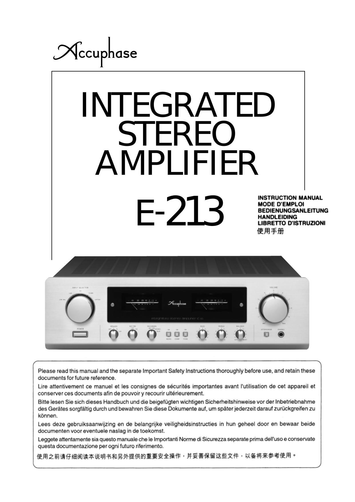 Accuphase E 213 Owners Manual