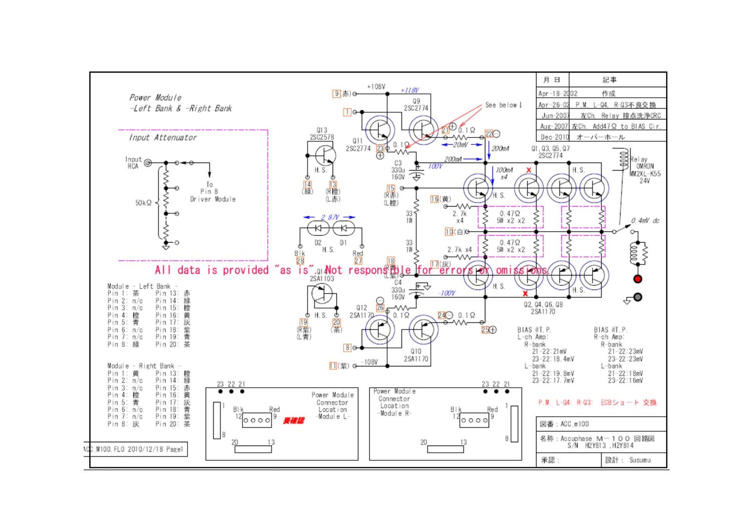 Accuphase M100 pwr schematics