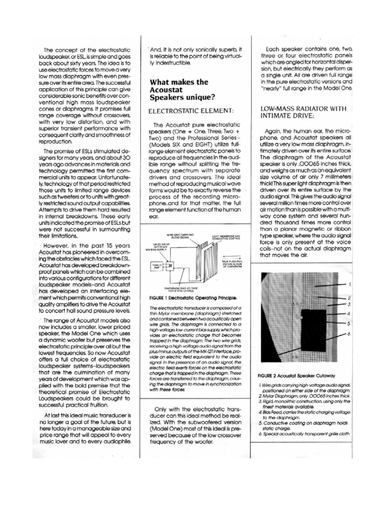 Acoustat Model 1 Brochure