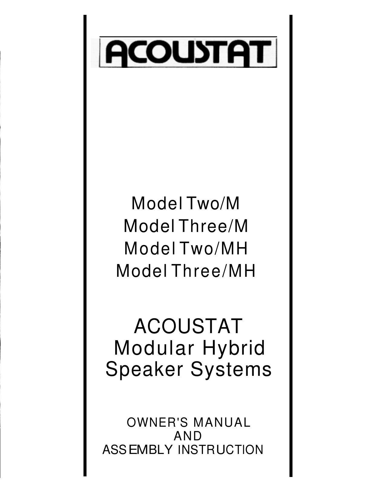Acoustat Model 3 MH Owners Manual