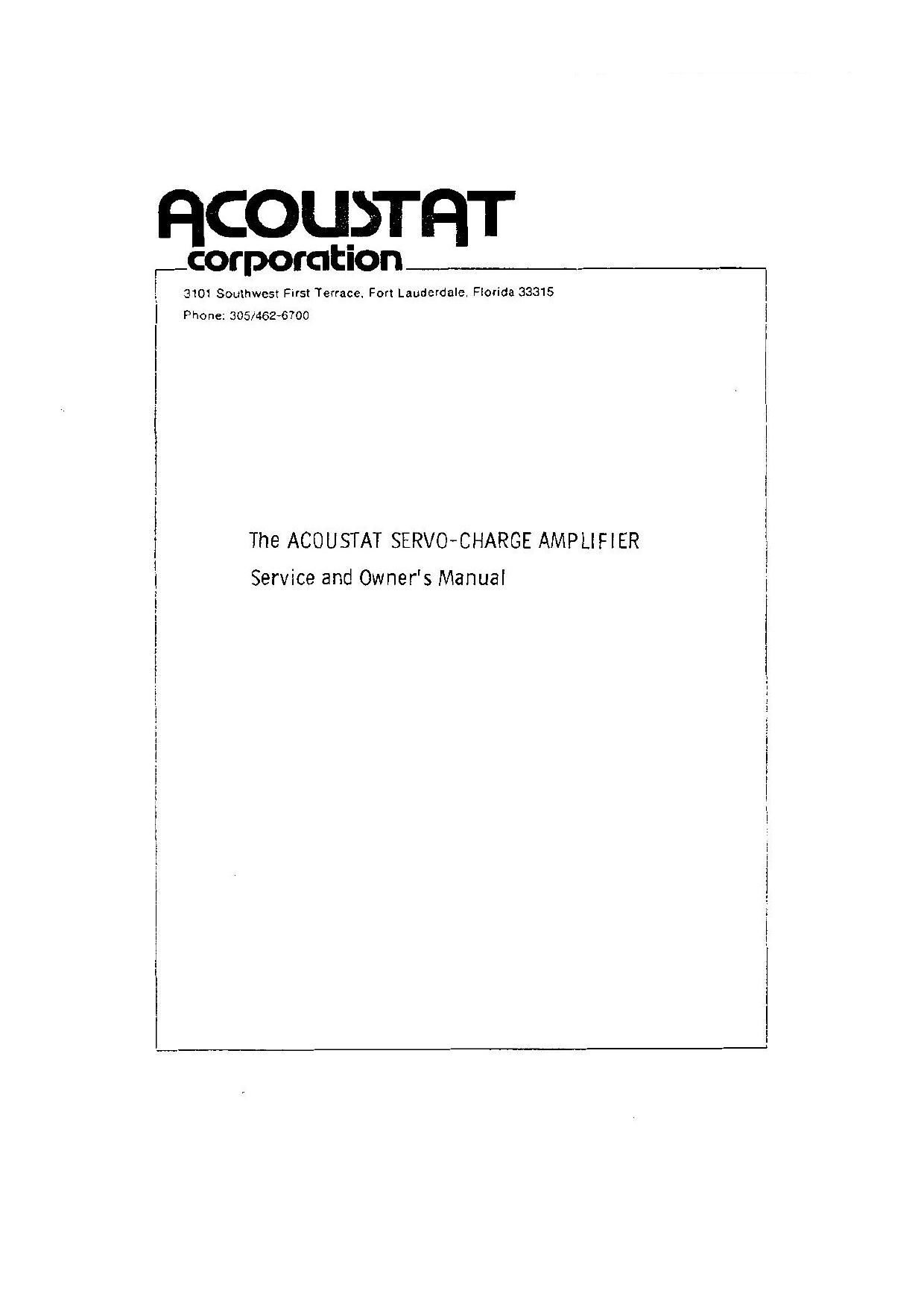 Acoustat Monitor 3 Owners Manual