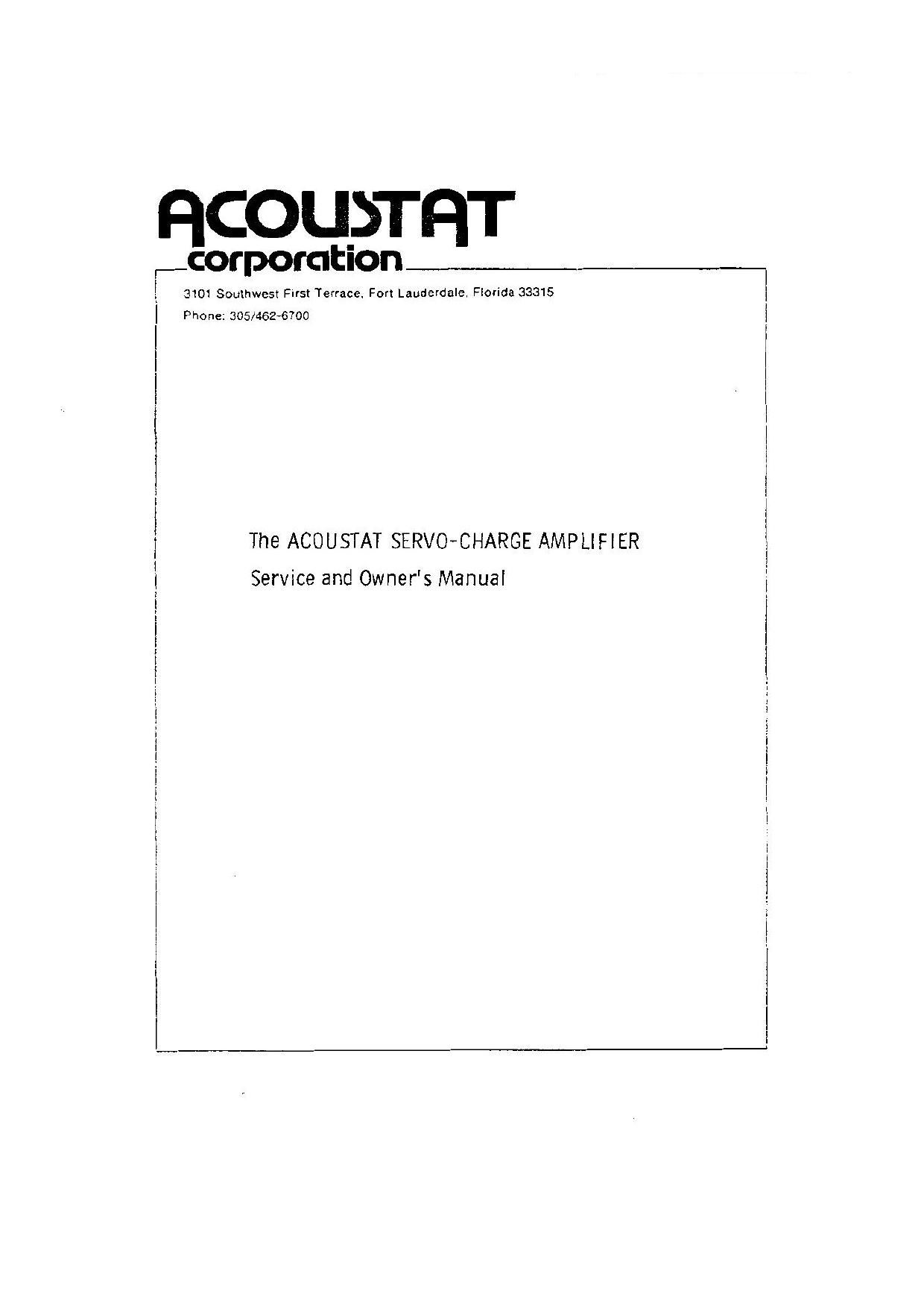 Acoustat Monitor 4 Owners Manual