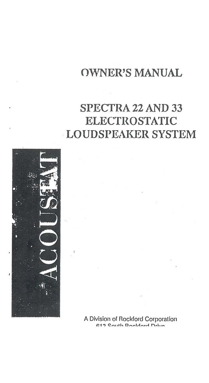 Acoustat Spectra 22 Owners Manual