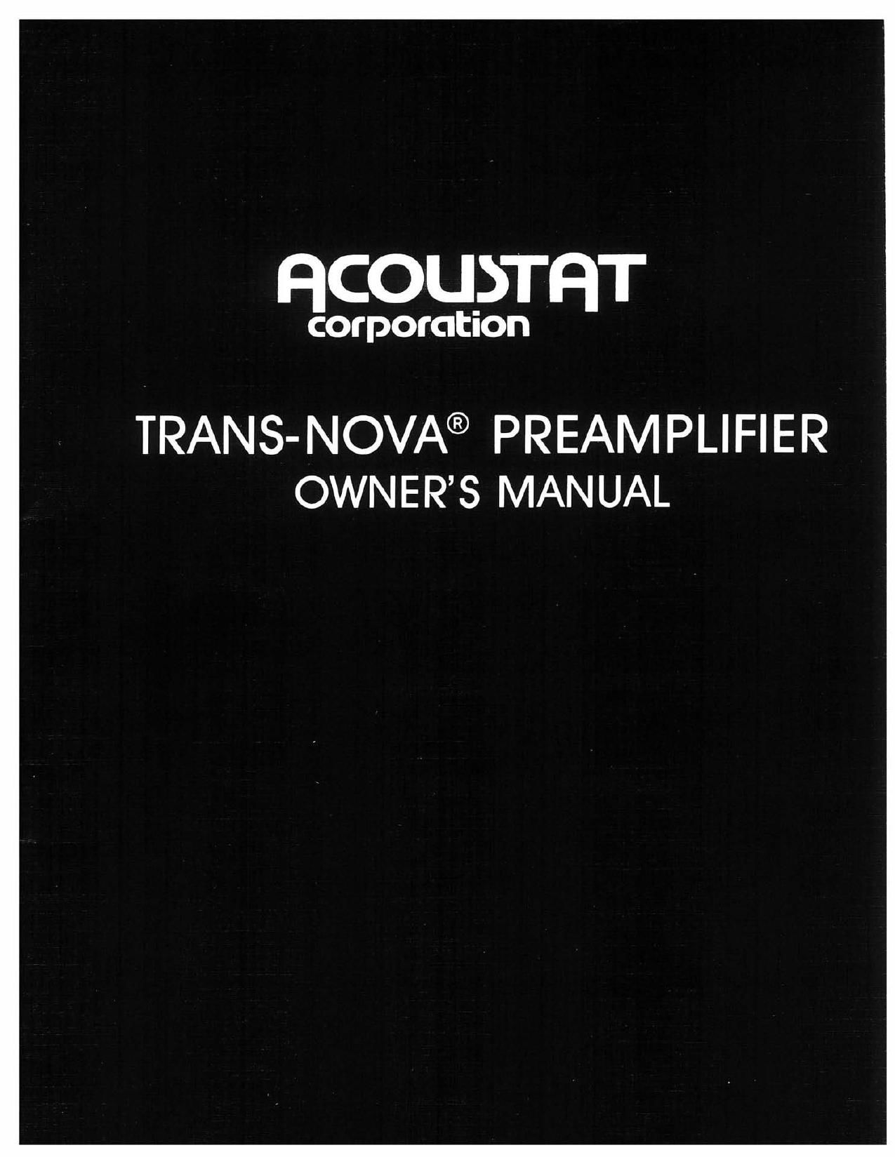 Acoustat Trans Nova Owners Manual