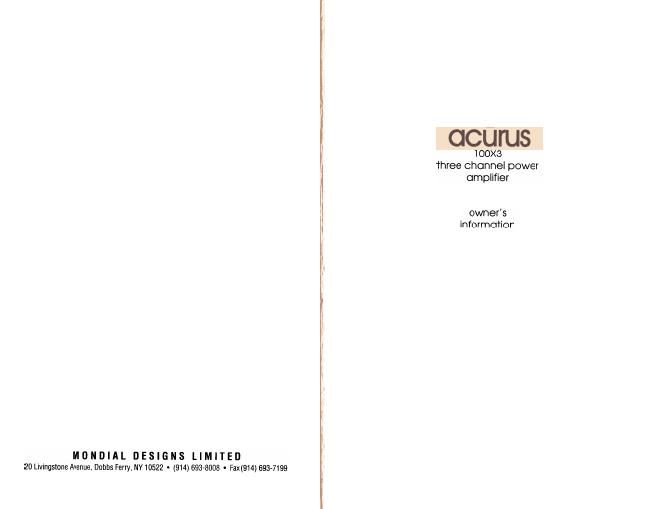 acurus 100 x 3 owners manual