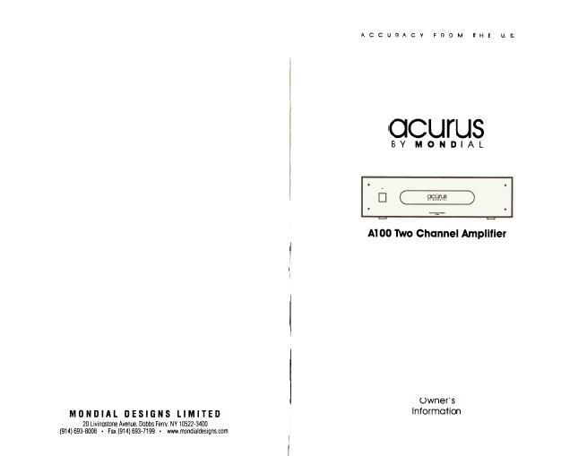 acurus a 100 owners manual