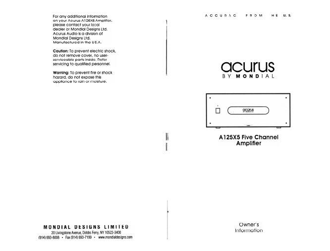 acurus a 125 x 5 owners manual