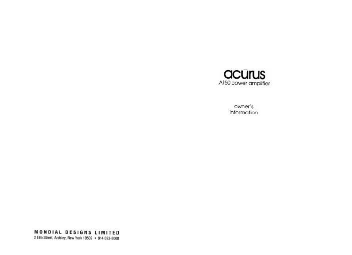 acurus a 150 owners manual