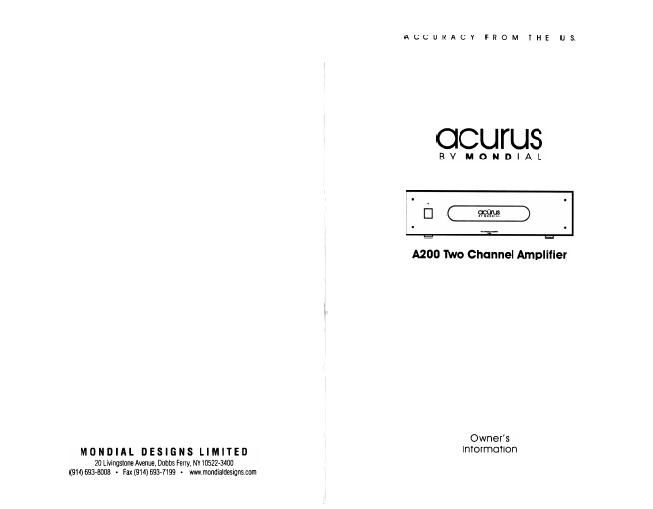 acurus a 200 owners manual