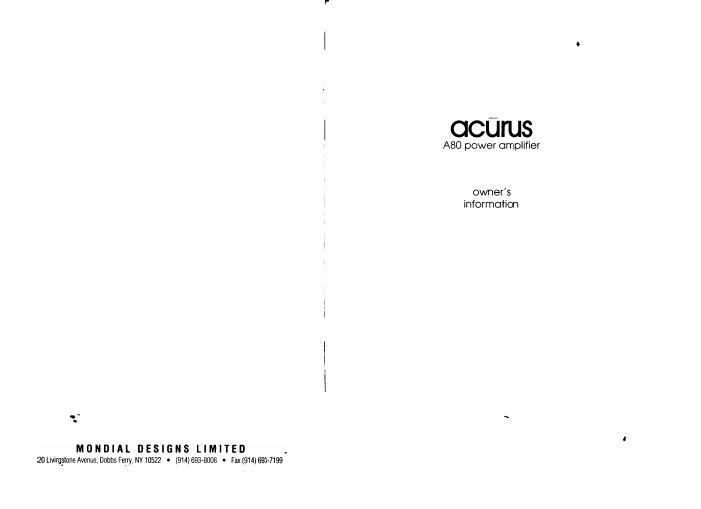 acurus a 80 owners manual