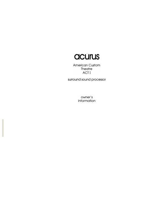 acurus act 1 owners manual