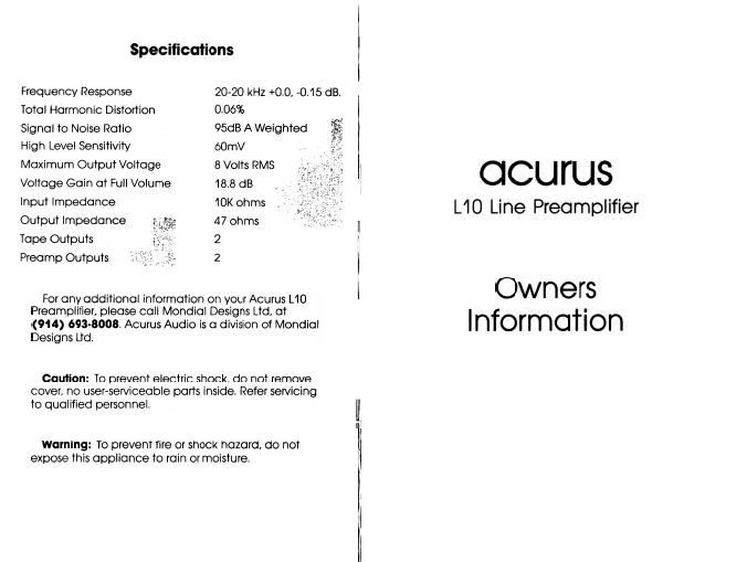 acurus l 10 owners manual