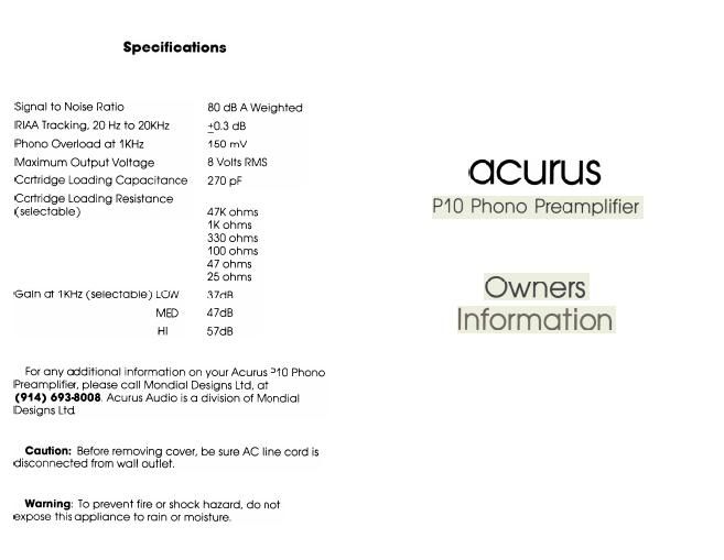acurus p 10 owners manual