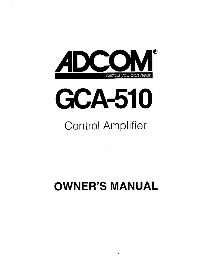 Adcom GCA 510 Owners Manual
