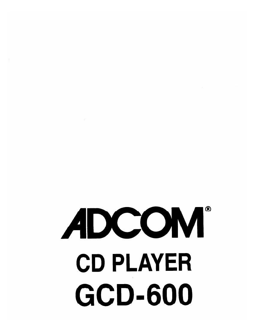 Adcom GCD 600 Owners Manual