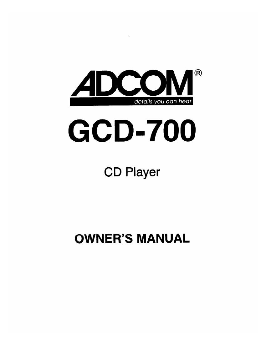 Adcom GCD 700 Owners Manual