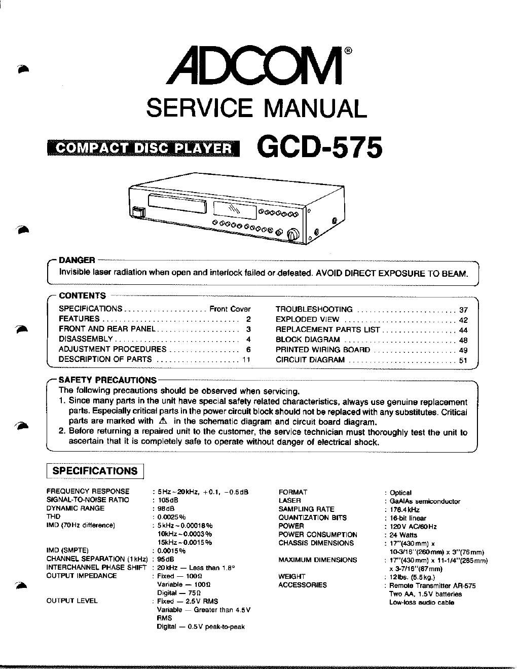 adcom gcd 575 service manual