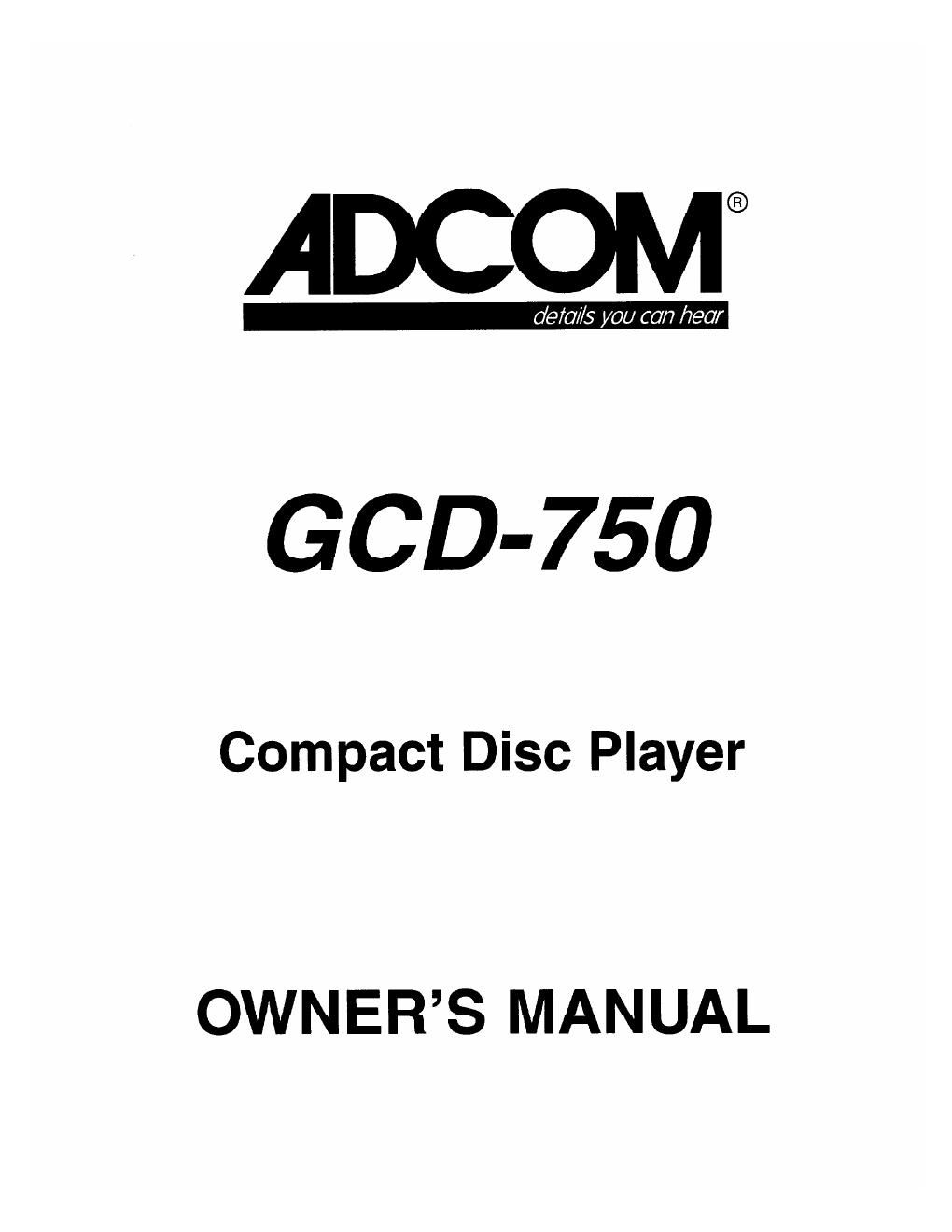 adcom gcd 750 owners manual