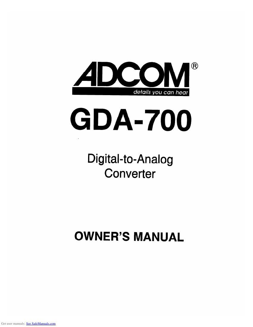 Adcom GDA 700 Owners Manual