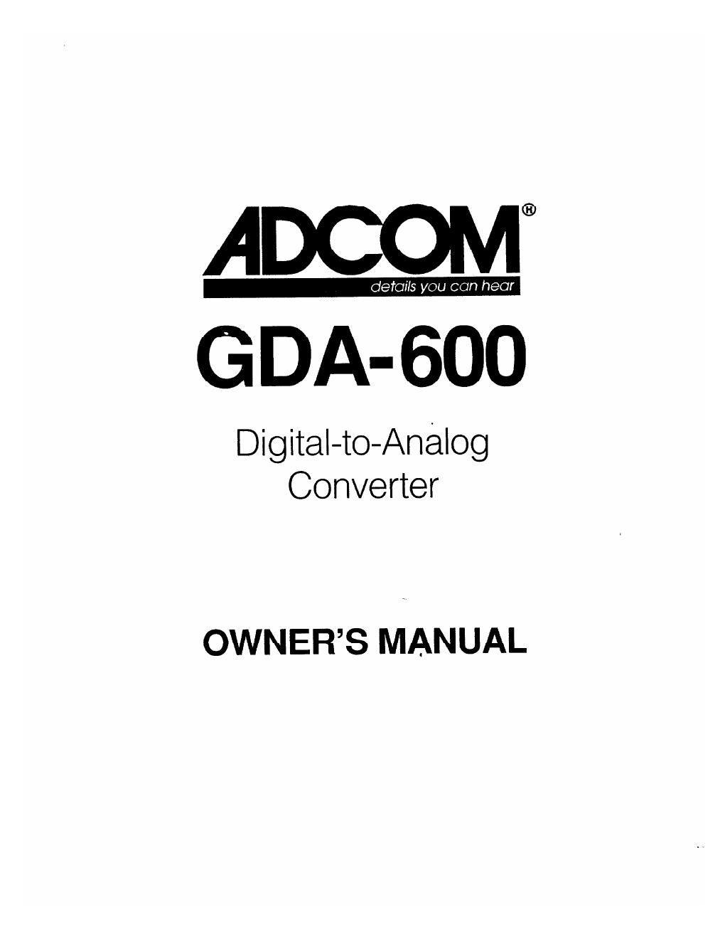 adcom gda 600 owners manual