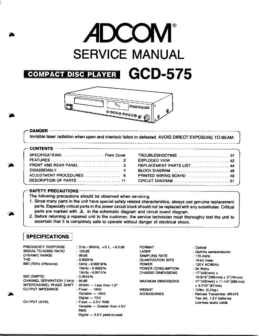 Adcom GDC 575 Service Manual