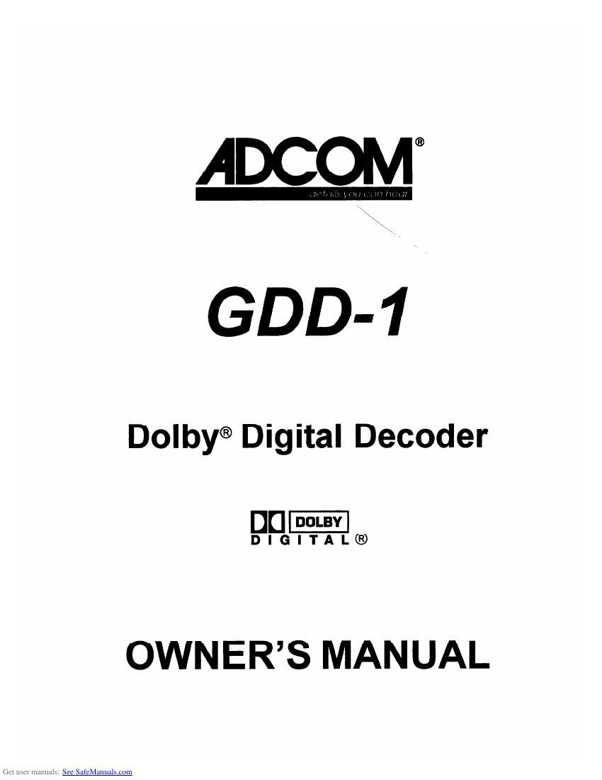 Adcom GDD 1 Owners Manual